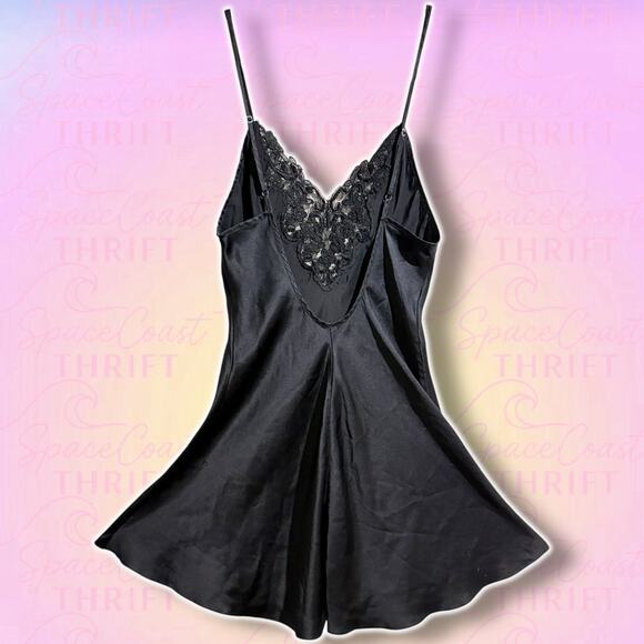 Frederick’s Black Satin Beaded Mesh Slip Dress 90s - XS/S - Picture 3 of 7